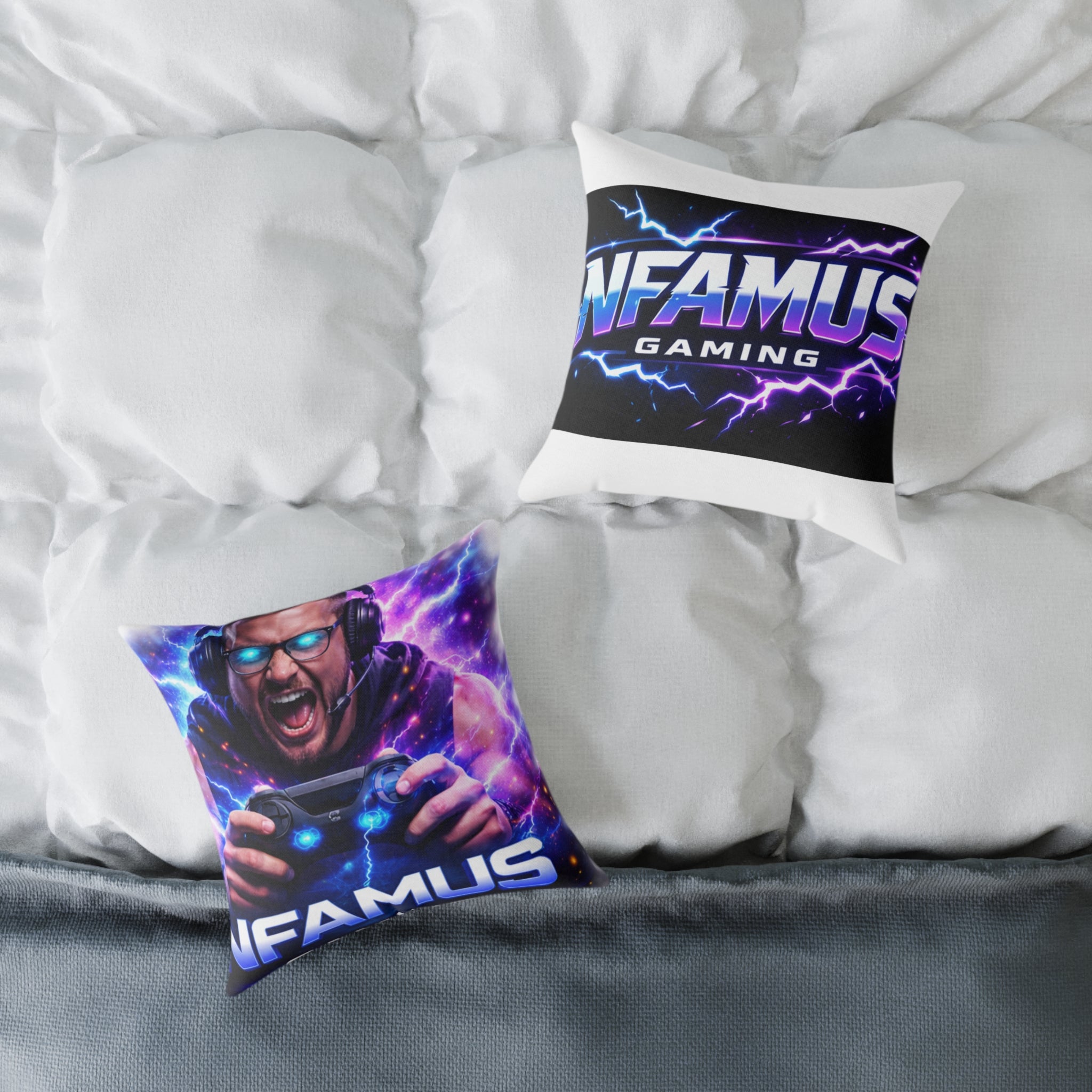 Gaming Pillow — 'Infamous Gaming' Neon Controller Throw Pillow