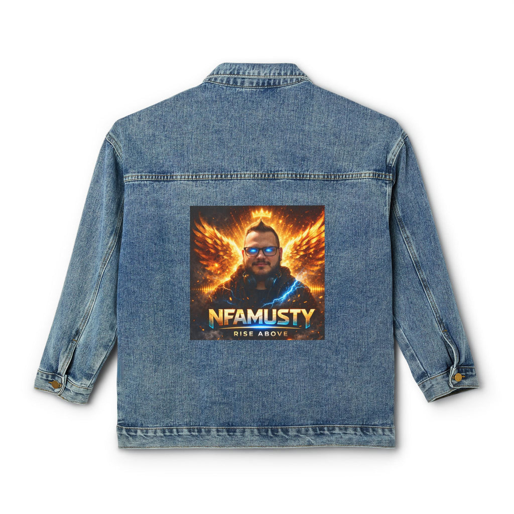 women Denim Jacket — 'NFAMUSTY Rise Above' Graphic Back Patch