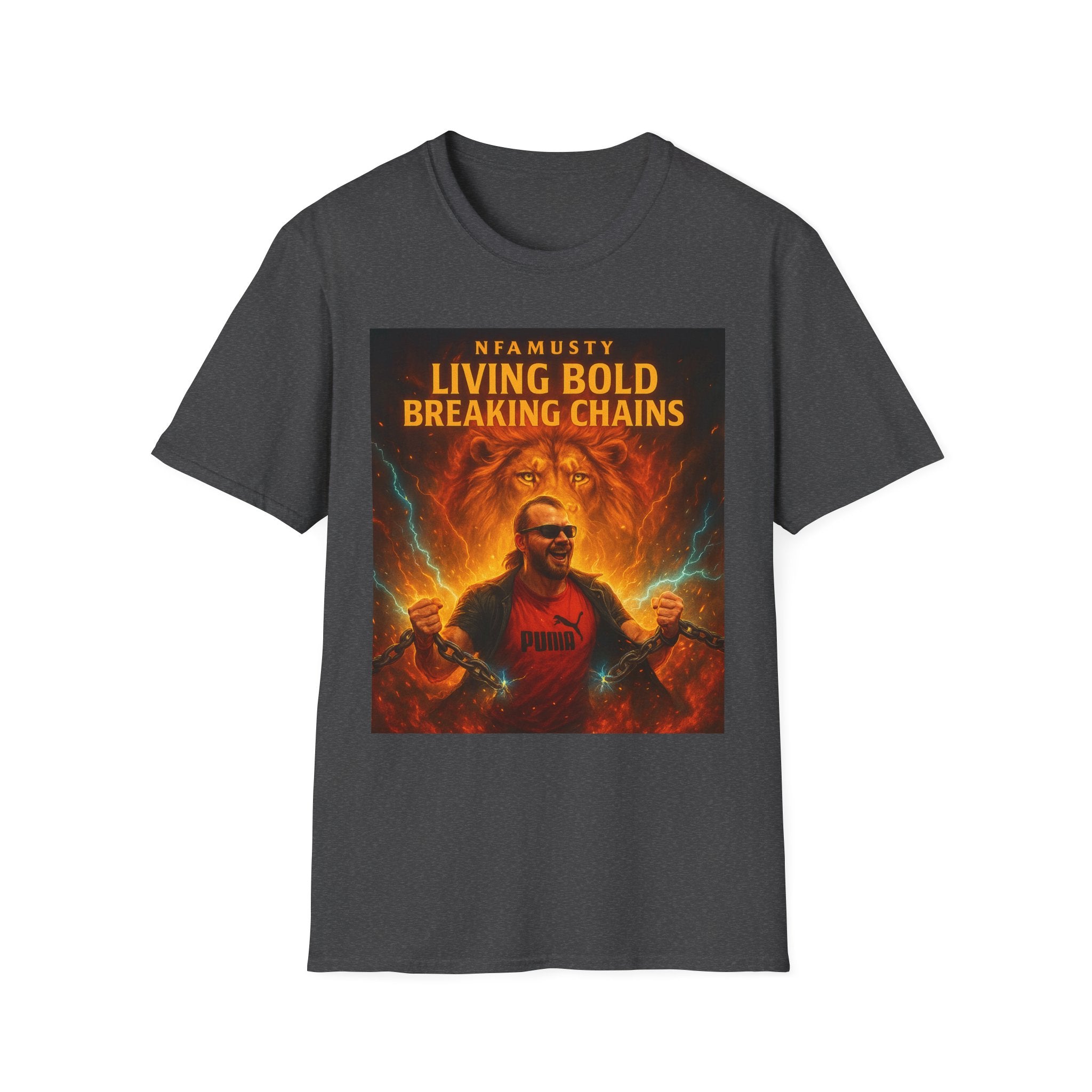 Music Promo T-Shirt — "Living Bold, Breaking Chains" Lion Design