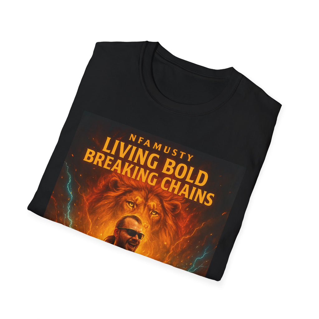 Music Promo T-Shirt — "Living Bold, Breaking Chains" Lion Design