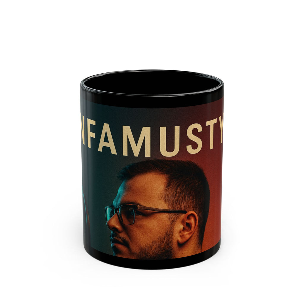 Black Photo Portrait Mug — "IFAMUSTY" Graphic Coffee Cup (11oz & 15oz)