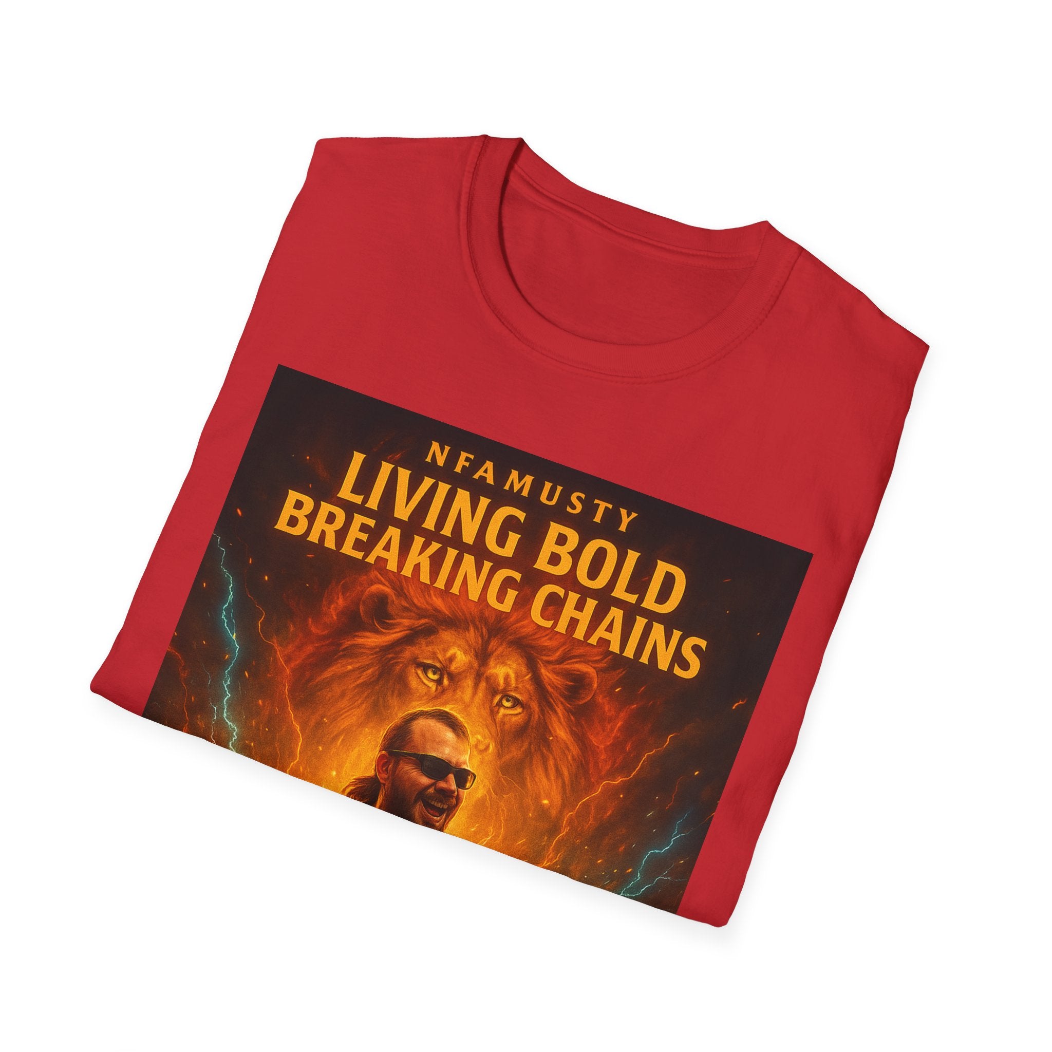 Music Promo T-Shirt — "Living Bold, Breaking Chains" Lion Design