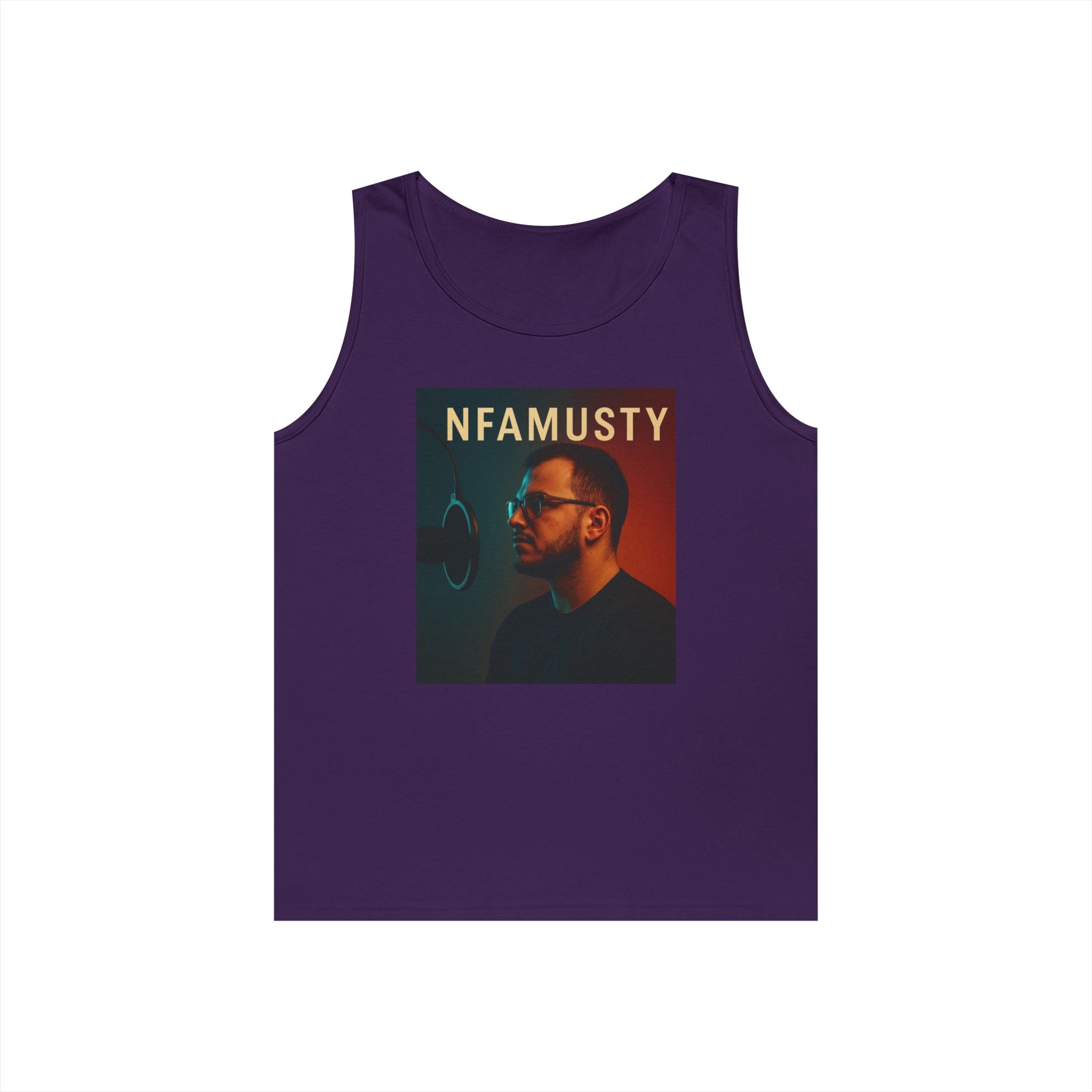 NFAMUSTY Music Tank Top — Retro Rap Artist Portrait & Cosmic Logo Graphic