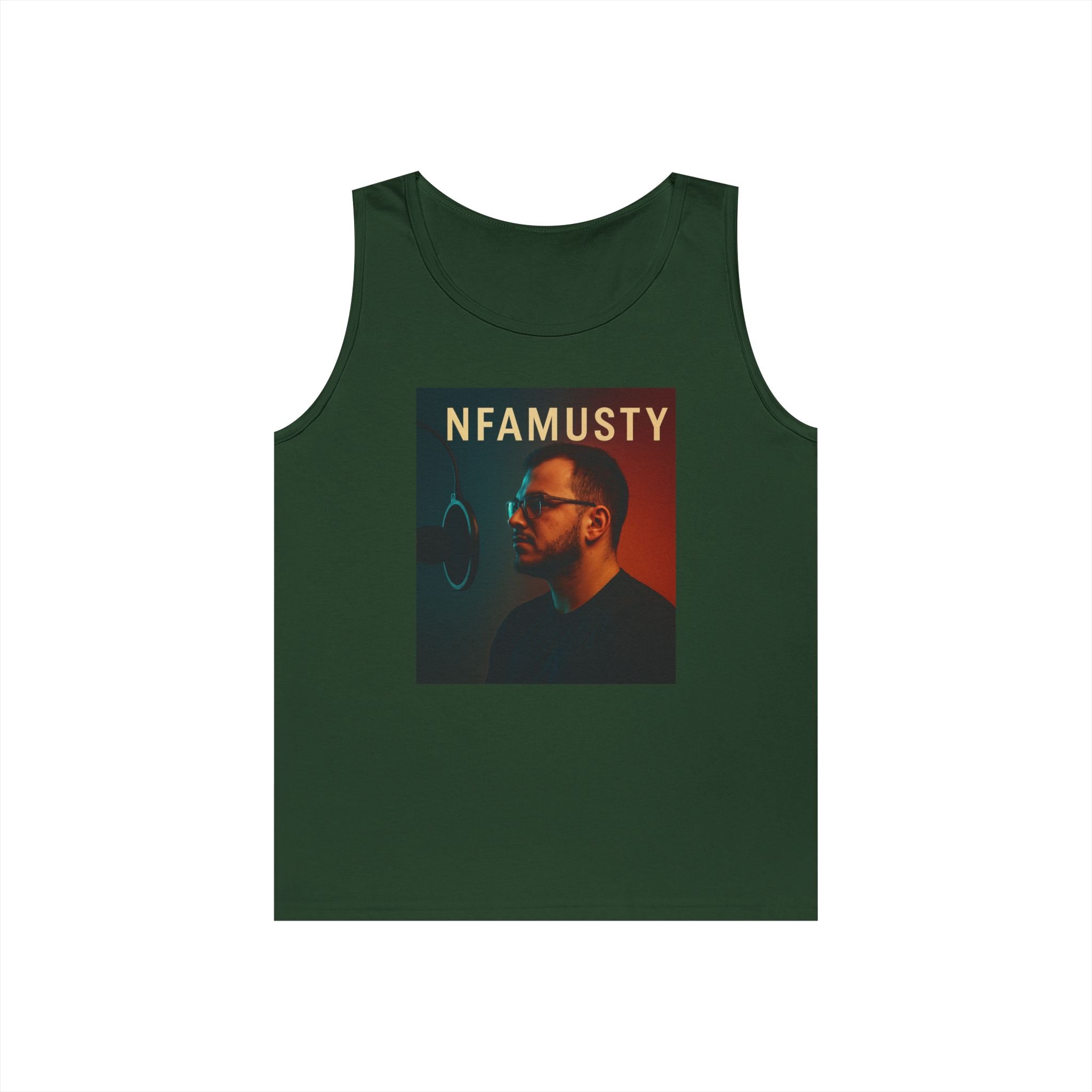 NFAMUSTY Music Tank Top — Retro Rap Artist Portrait & Cosmic Logo Graphic