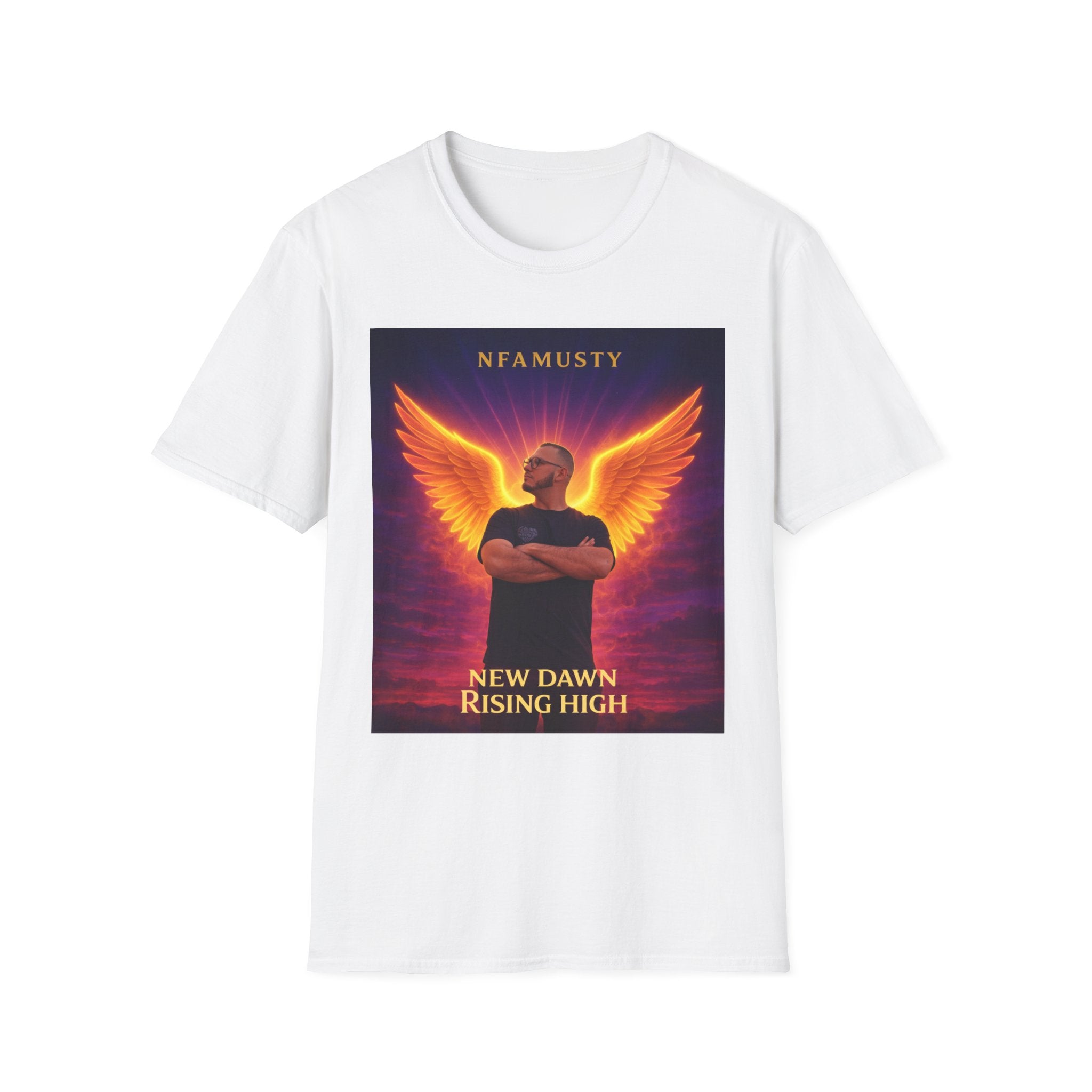New Dawn Rising High T‑Shirt — NFAMUSTY Angel Wings Album Art Tee