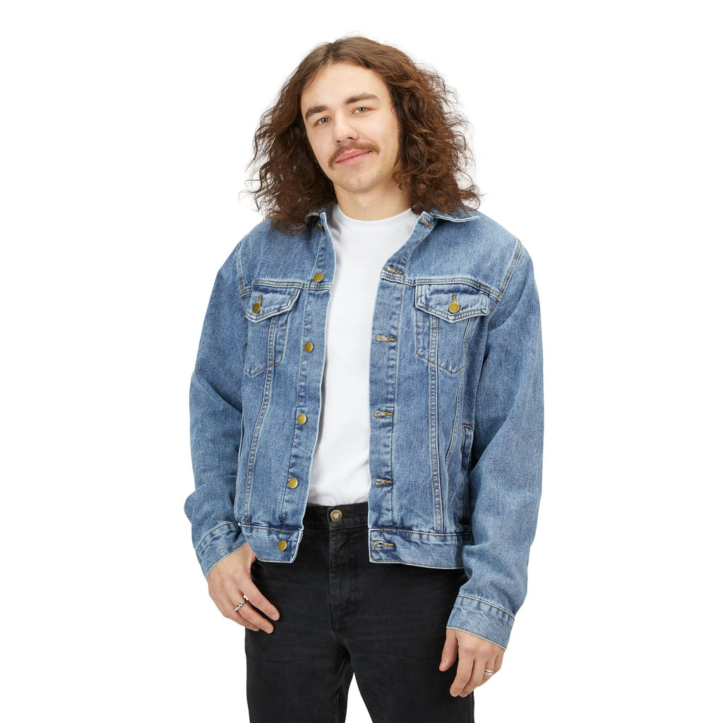 Men's Denim Jacket — 'NFAMUSTY Rise Above' Graphic Back Patch Jacket