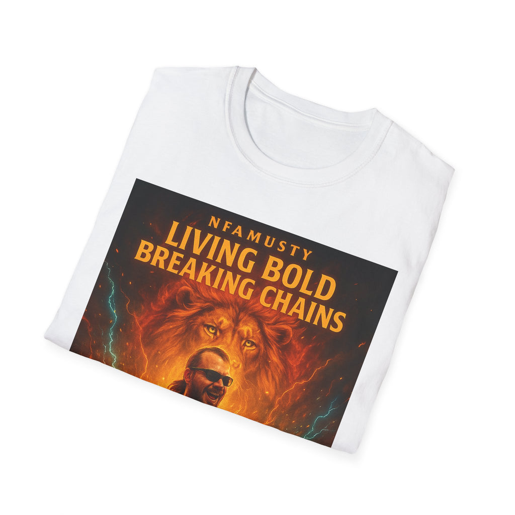 Music Promo T-Shirt — "Living Bold, Breaking Chains" Lion Design