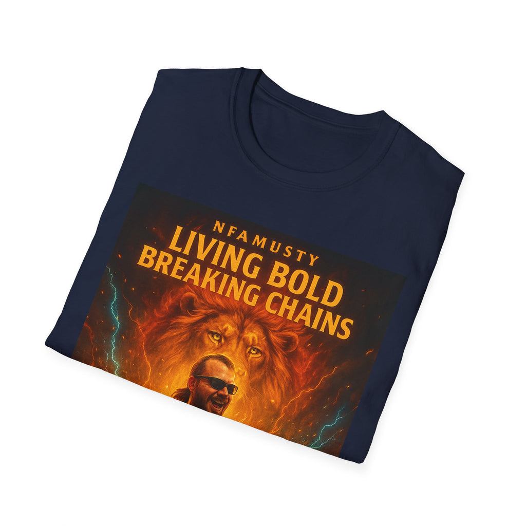Music Promo T-Shirt — "Living Bold, Breaking Chains" Lion Design