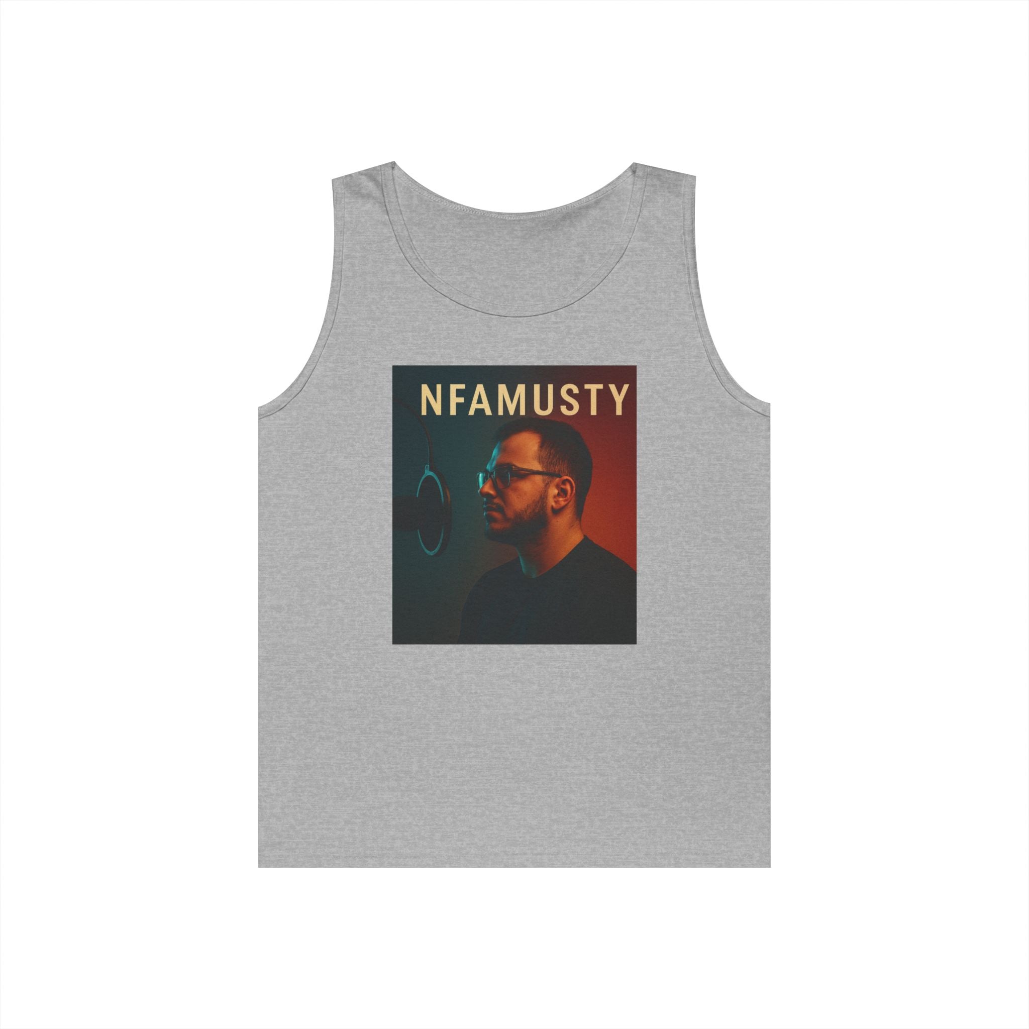 NFAMUSTY Music Tank Top — Retro Rap Artist Portrait & Cosmic Logo Graphic
