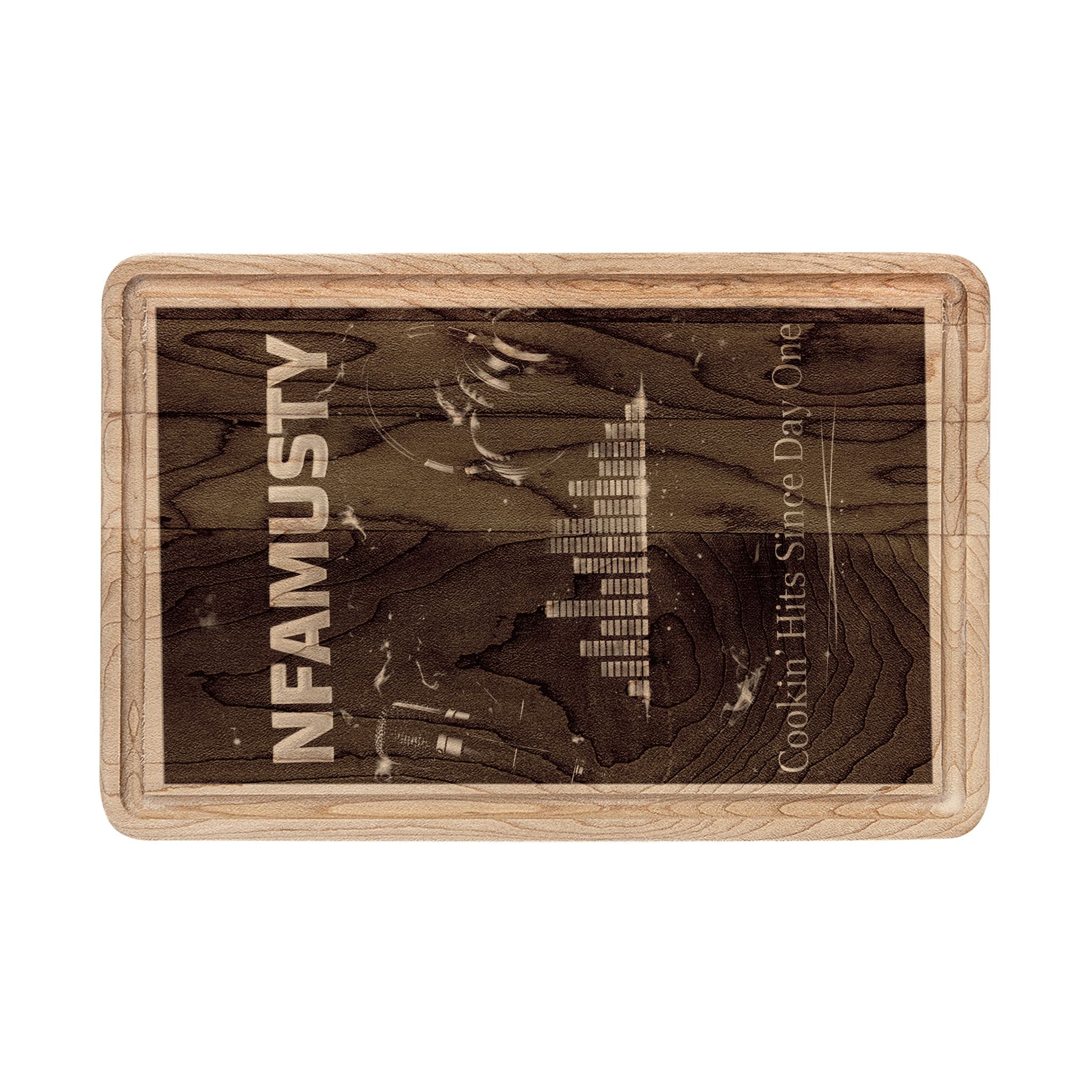 Engraved Walnut & Maple Cutting Board — 'NFAMUSTY' Skyline Design