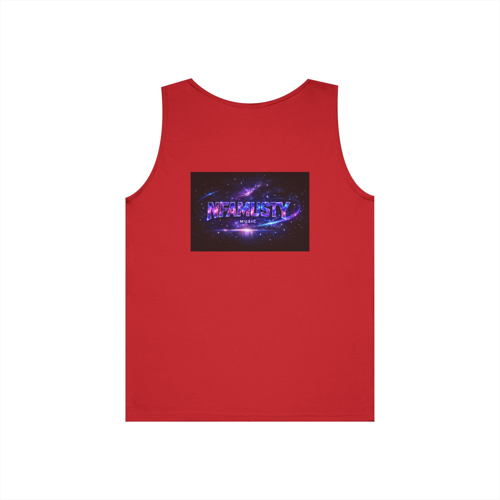 NFAMUSTY Music Tank Top — Retro Rap Artist Portrait & Cosmic Logo Graphic