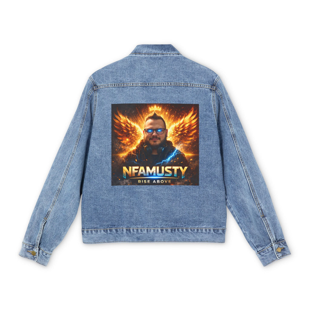 Men's Denim Jacket — 'NFAMUSTY Rise Above' Graphic Back Patch Jacket