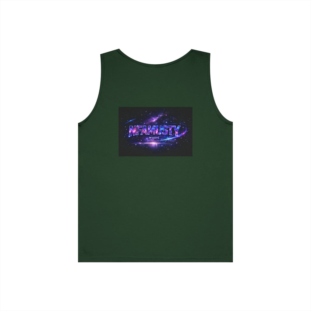 NFAMUSTY Music Tank Top — Retro Rap Artist Portrait & Cosmic Logo Graphic