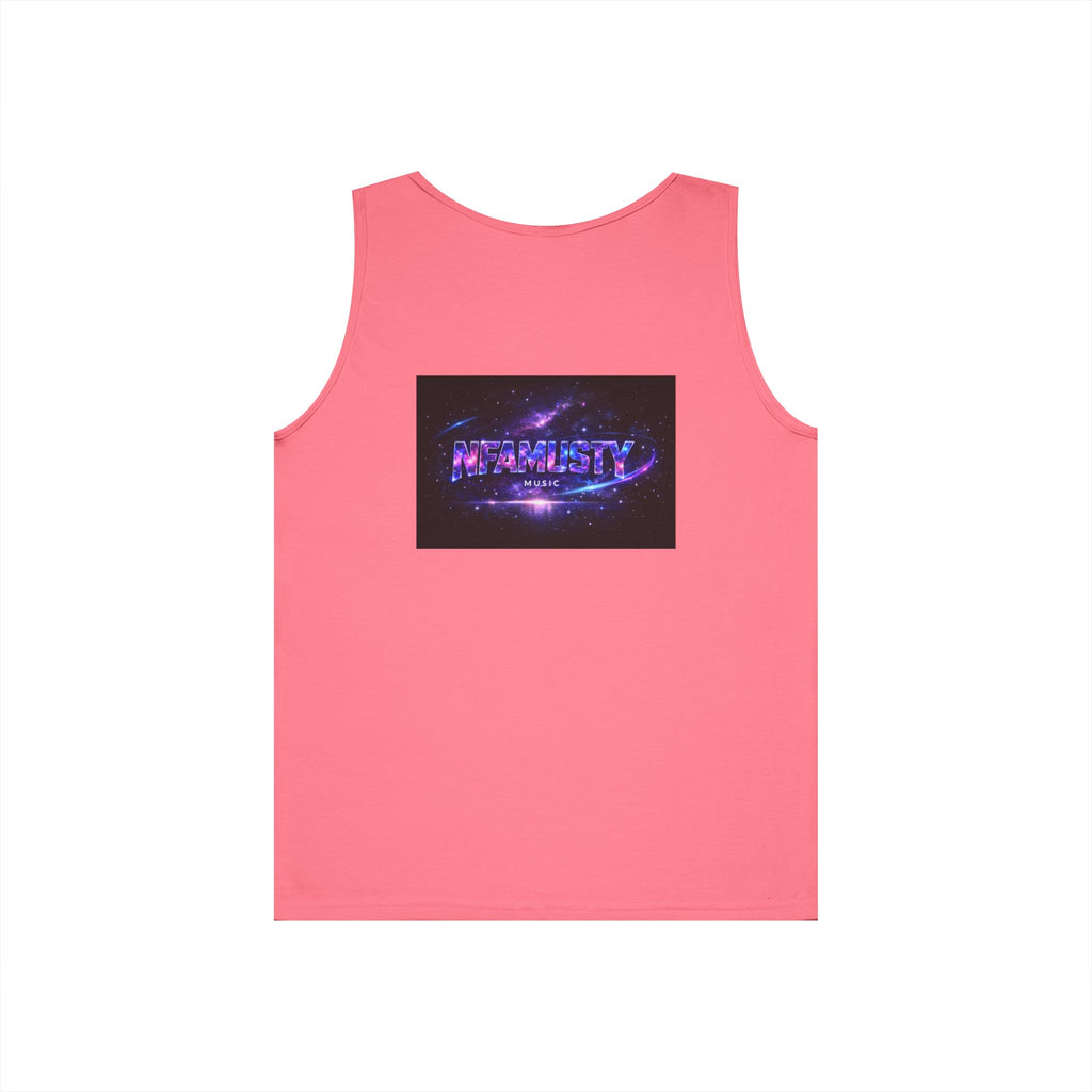 NFAMUSTY Music Tank Top — Retro Rap Artist Portrait & Cosmic Logo Graphic