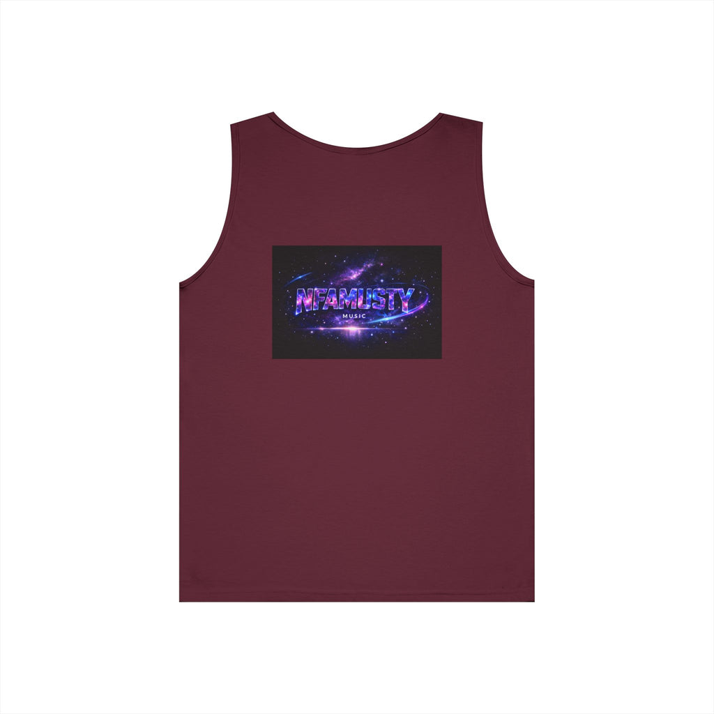 NFAMUSTY Music Tank Top — Retro Rap Artist Portrait & Cosmic Logo Graphic
