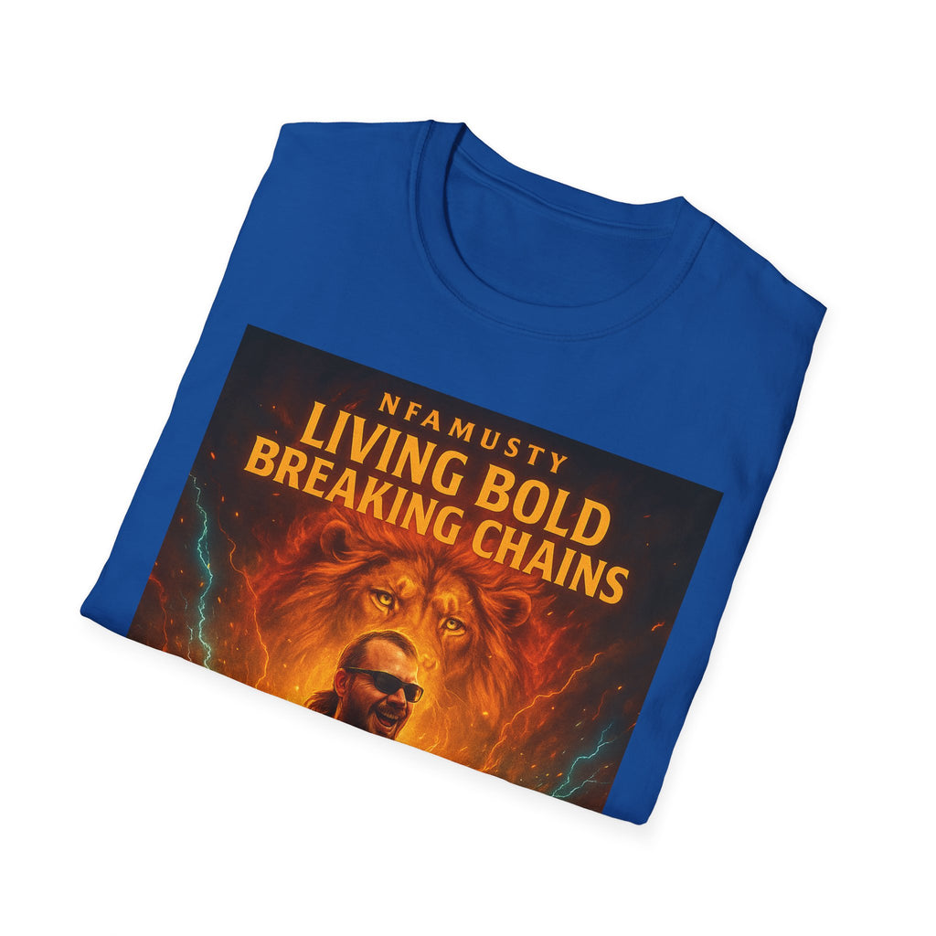 Music Promo T-Shirt — "Living Bold, Breaking Chains" Lion Design