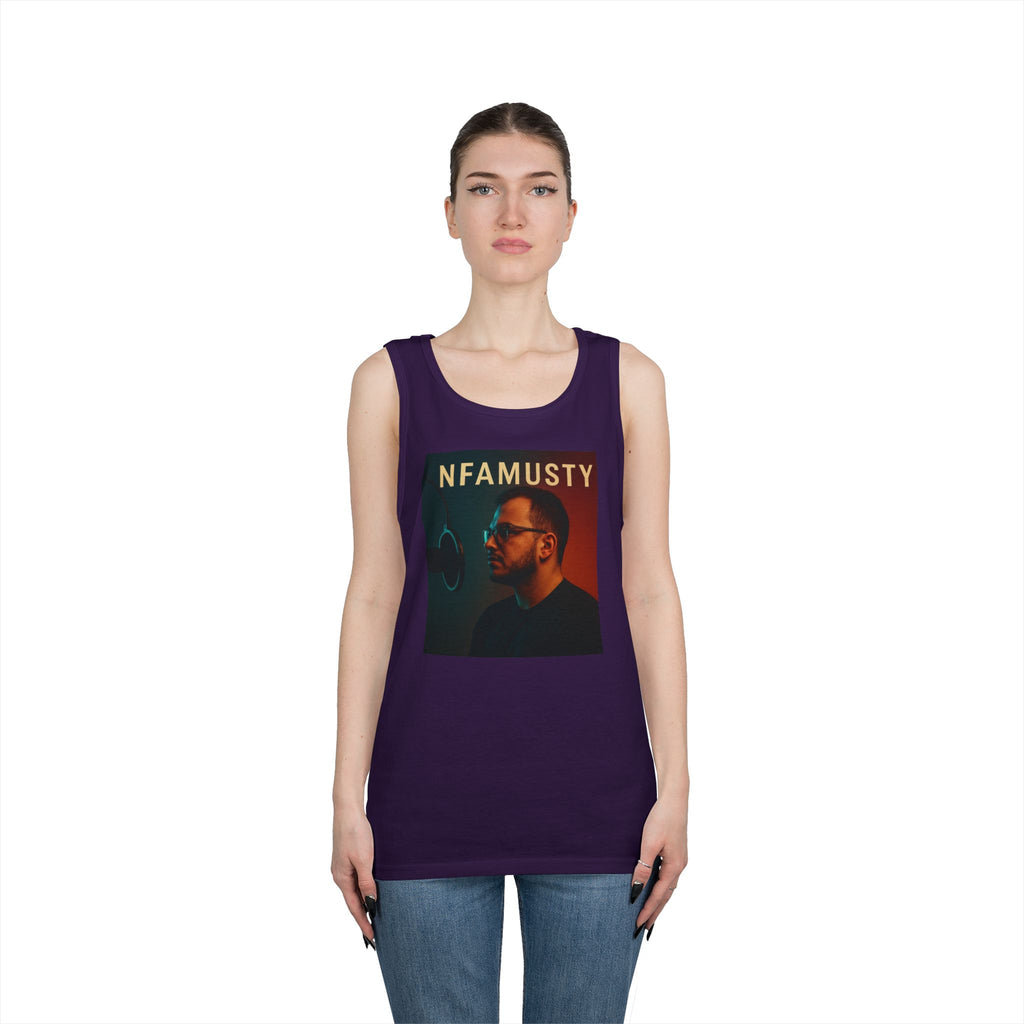 NFAMUSTY Music Tank Top — Retro Rap Artist Portrait & Cosmic Logo Graphic