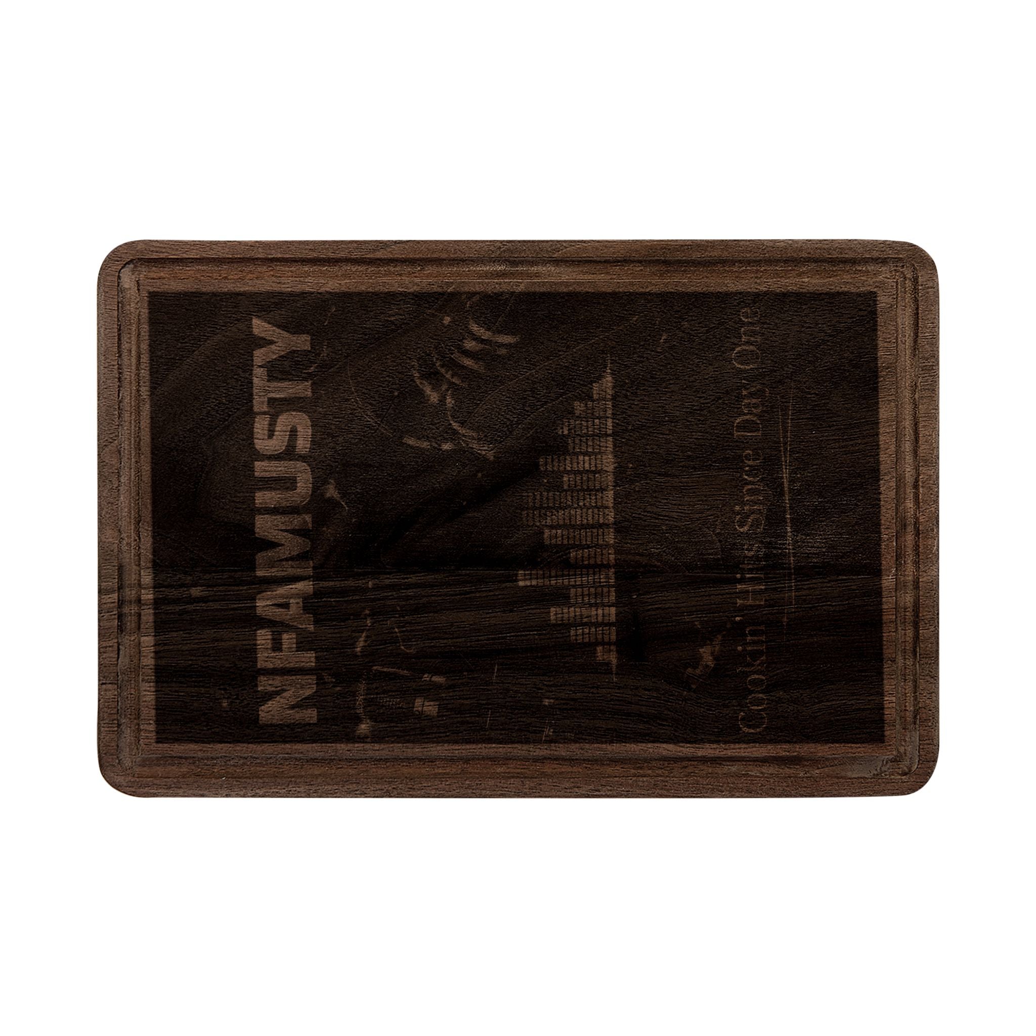 Engraved Walnut & Maple Cutting Board — 'NFAMUSTY' Skyline Design