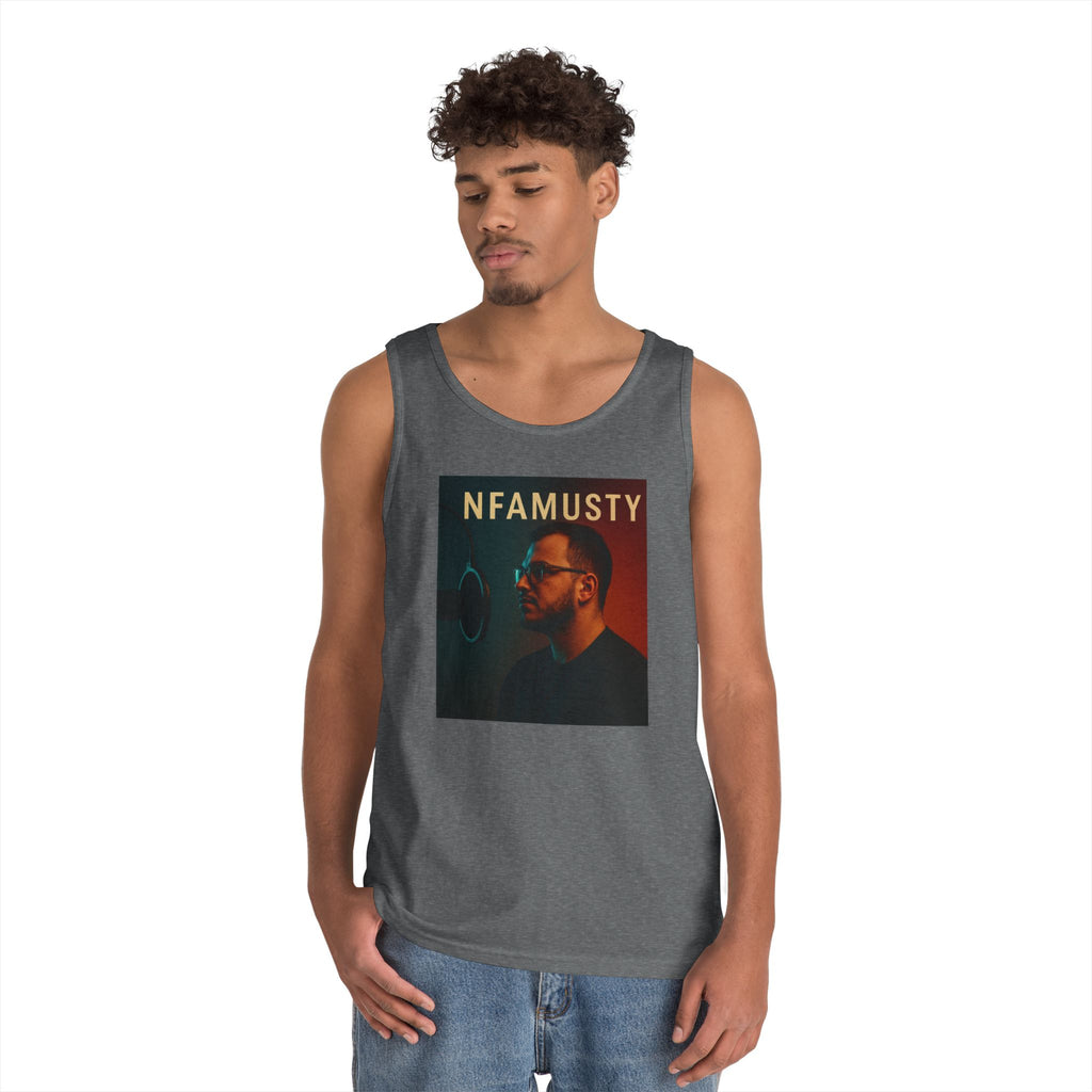 NFAMUSTY Music Tank Top — Retro Rap Artist Portrait & Cosmic Logo Graphic