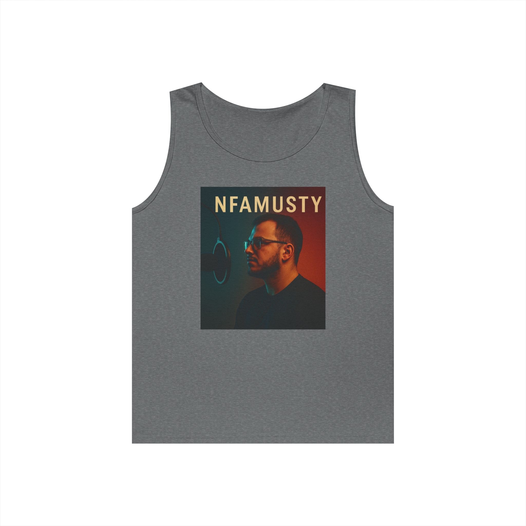 NFAMUSTY Music Tank Top — Retro Rap Artist Portrait & Cosmic Logo Graphic