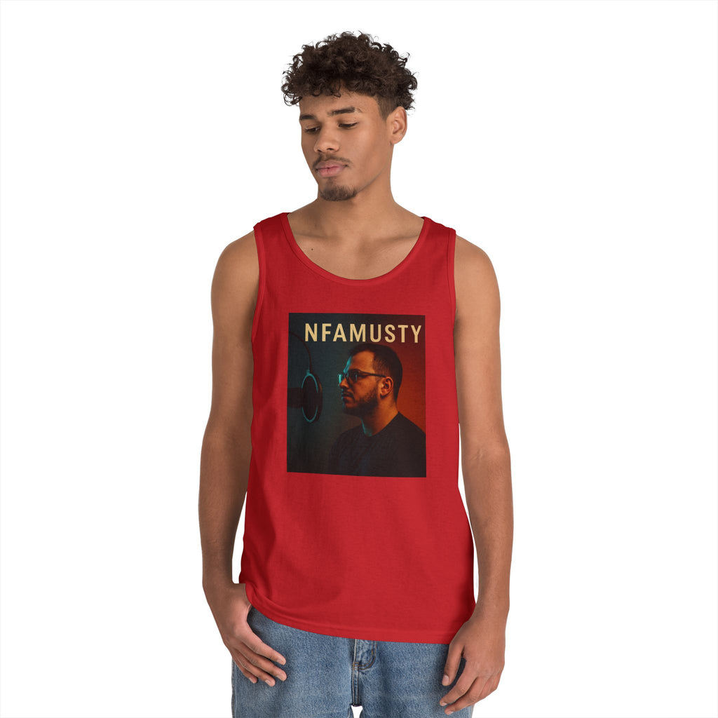 NFAMUSTY Music Tank Top — Retro Rap Artist Portrait & Cosmic Logo Graphic
