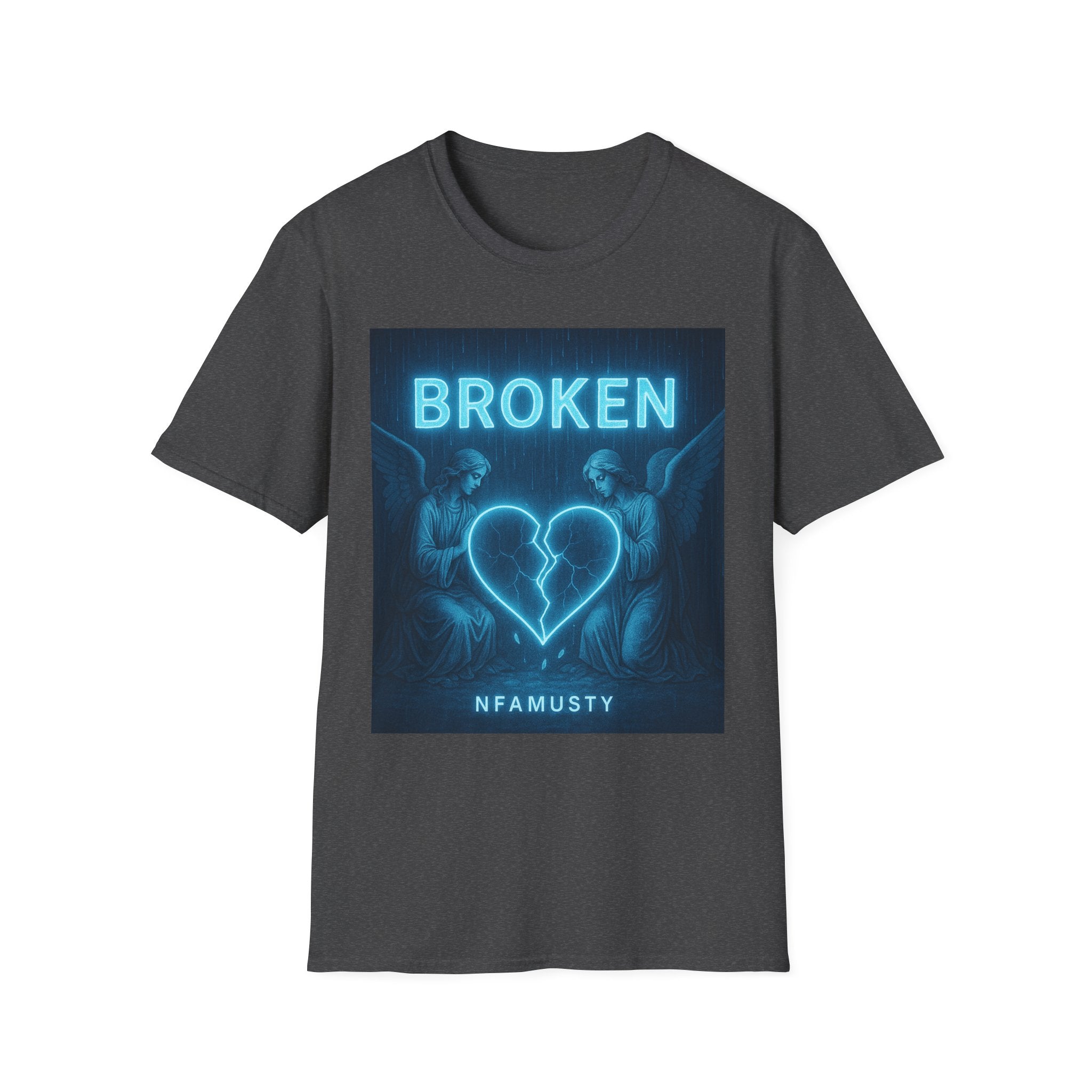 Broken Heart Music Tee — NFAMUSTY Neon Graphic T-Shirt