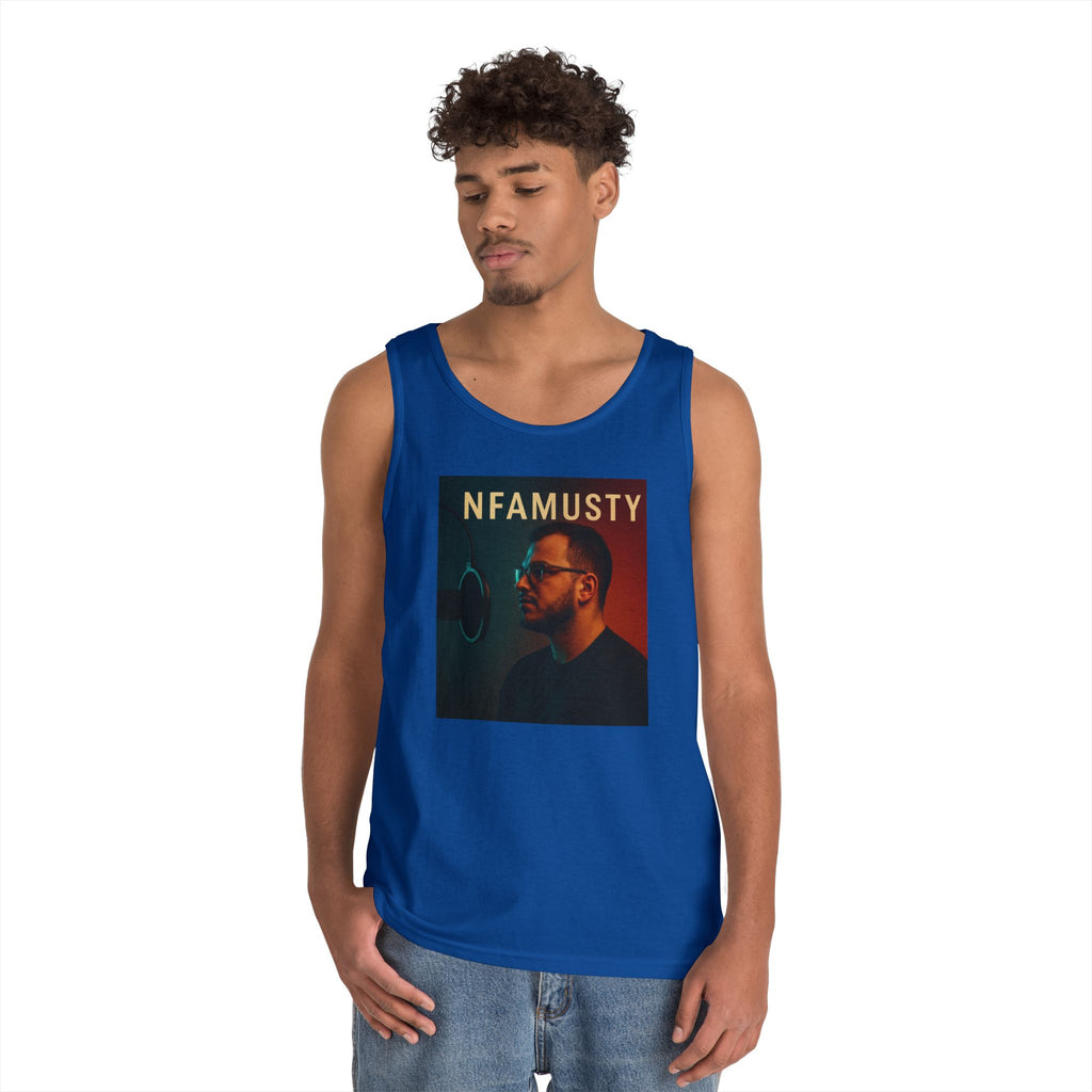 NFAMUSTY Music Tank Top — Retro Rap Artist Portrait & Cosmic Logo Graphic