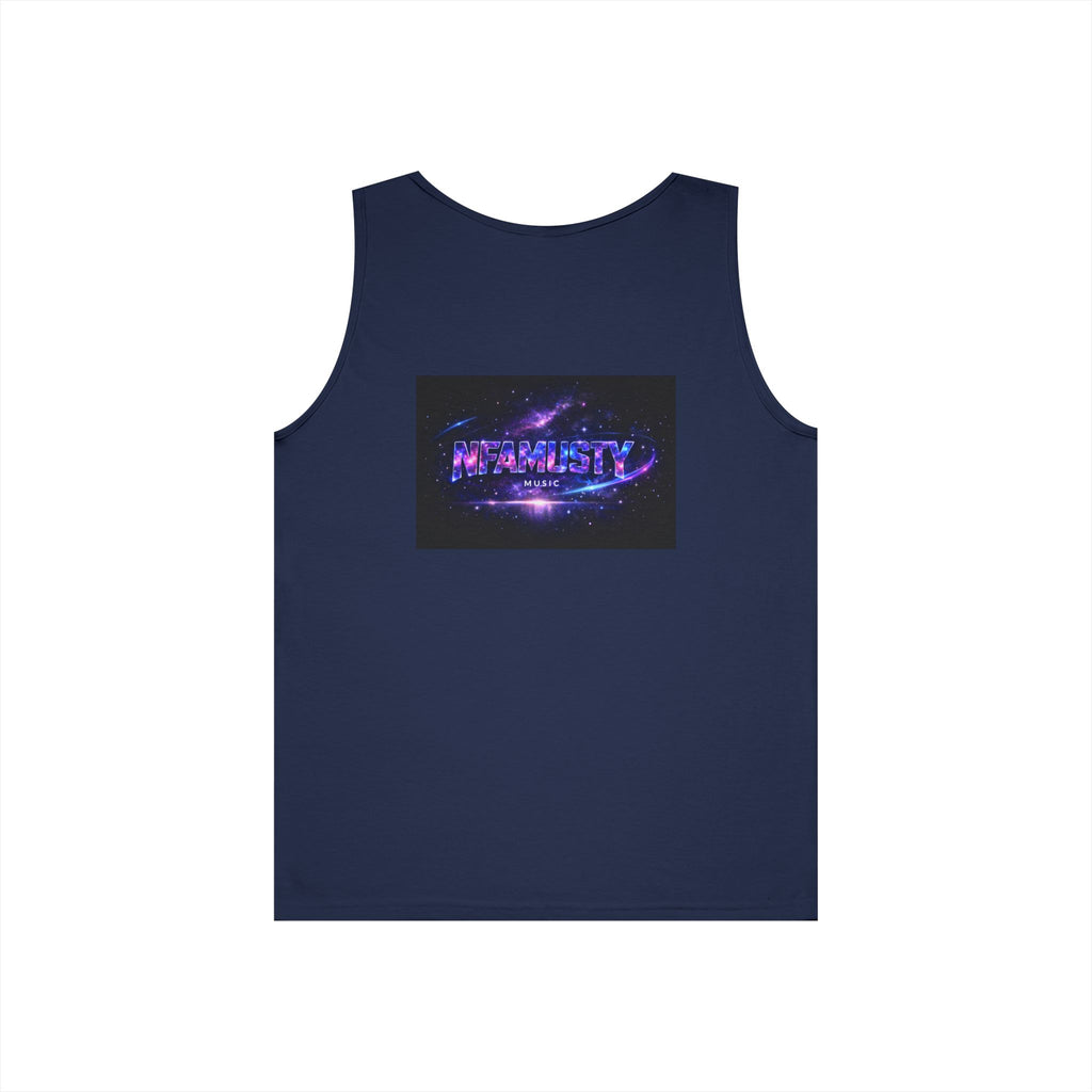 NFAMUSTY Music Tank Top — Retro Rap Artist Portrait & Cosmic Logo Graphic