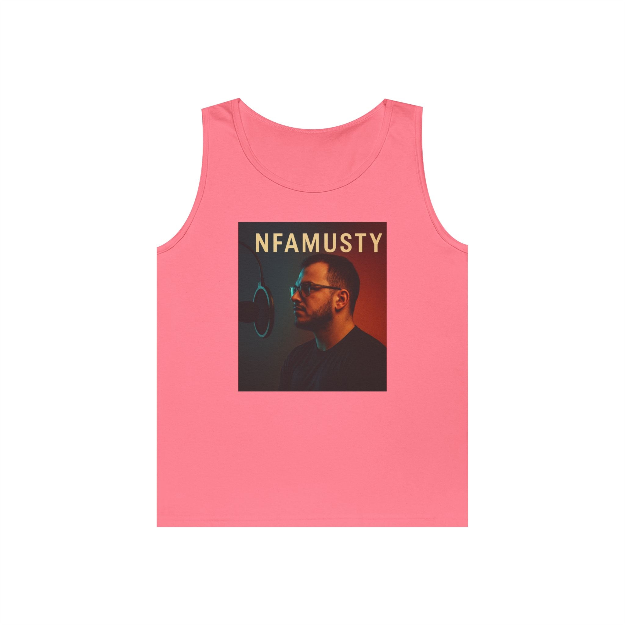 NFAMUSTY Music Tank Top — Retro Rap Artist Portrait & Cosmic Logo Graphic
