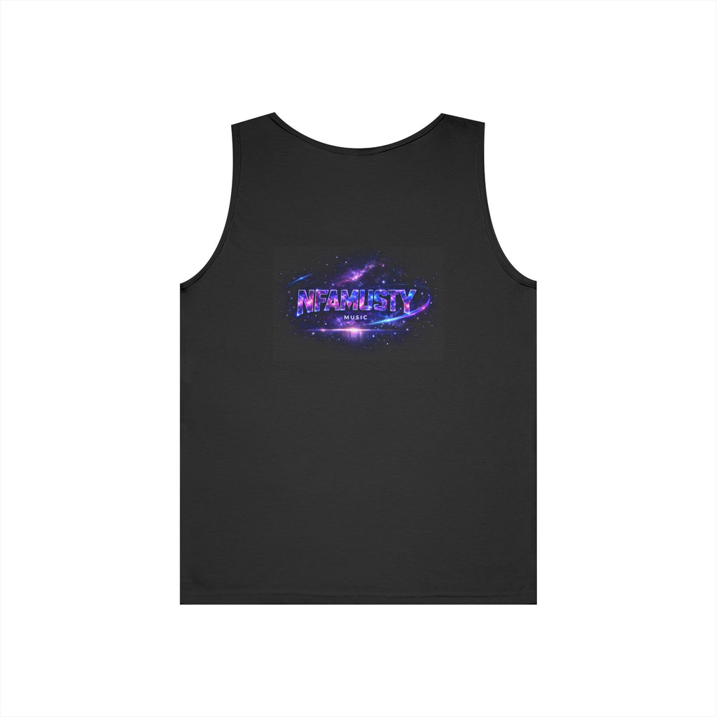 NFAMUSTY Music Tank Top — Retro Rap Artist Portrait & Cosmic Logo Graphic