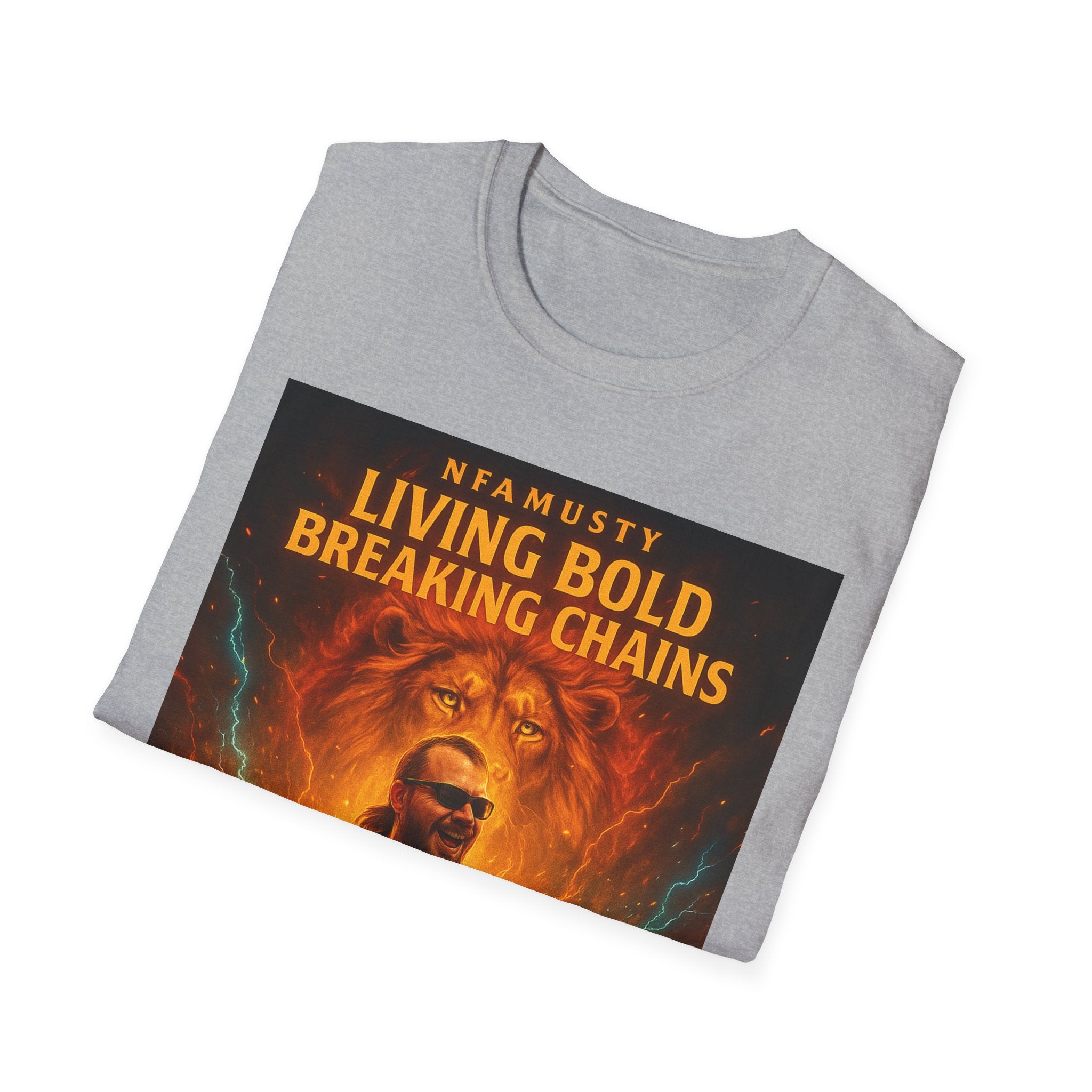 Music Promo T-Shirt — "Living Bold, Breaking Chains" Lion Design