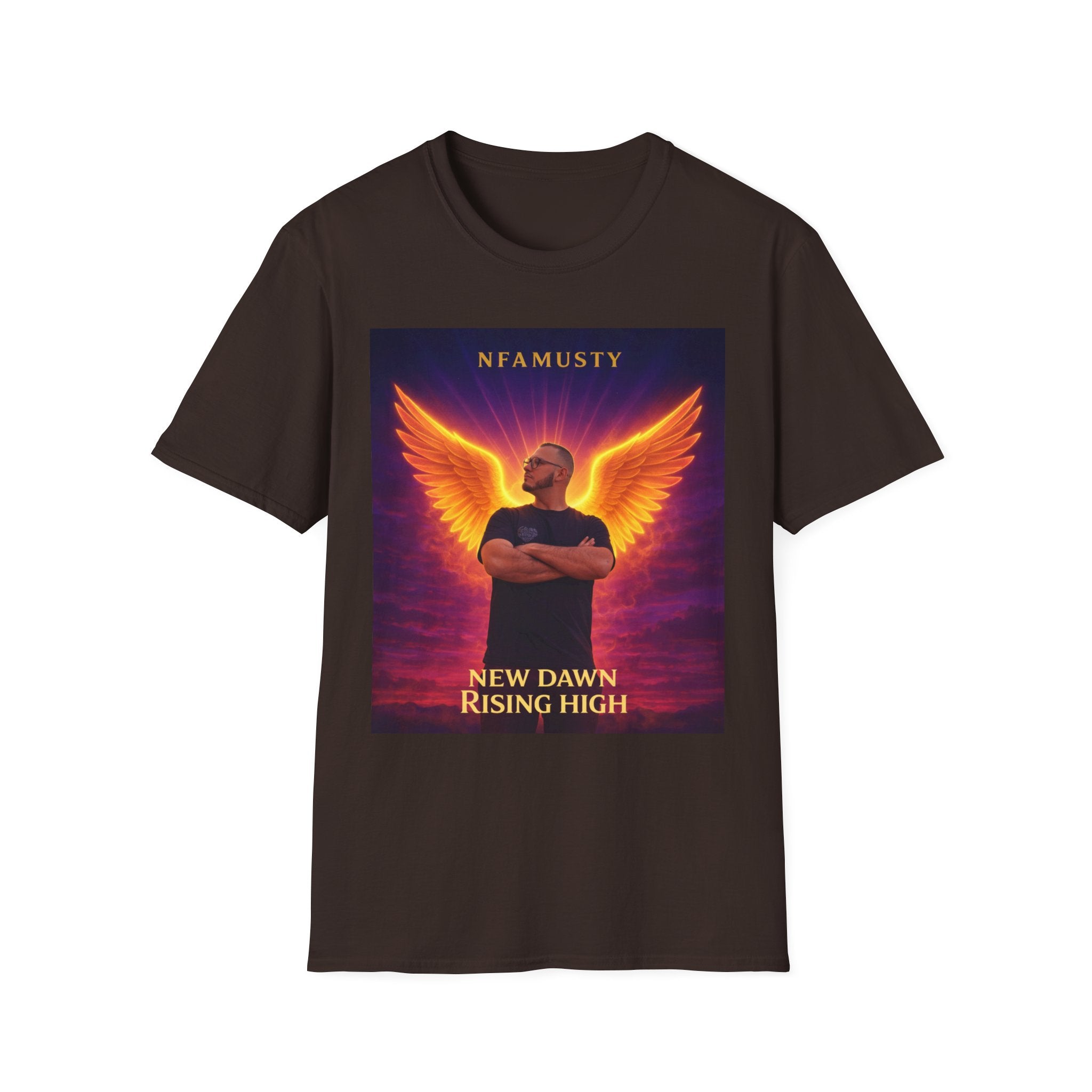 New Dawn Rising High T‑Shirt — NFAMUSTY Angel Wings Album Art Tee