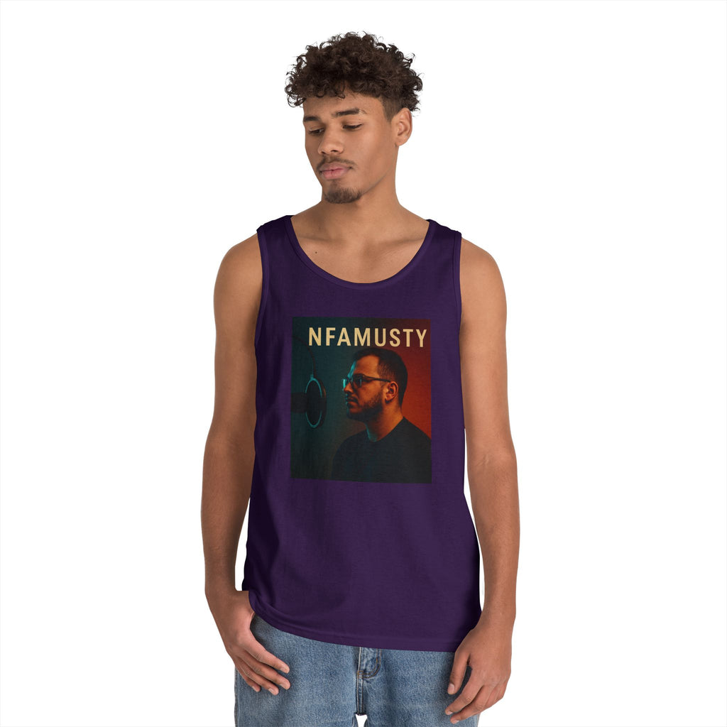 NFAMUSTY Music Tank Top — Retro Rap Artist Portrait & Cosmic Logo Graphic