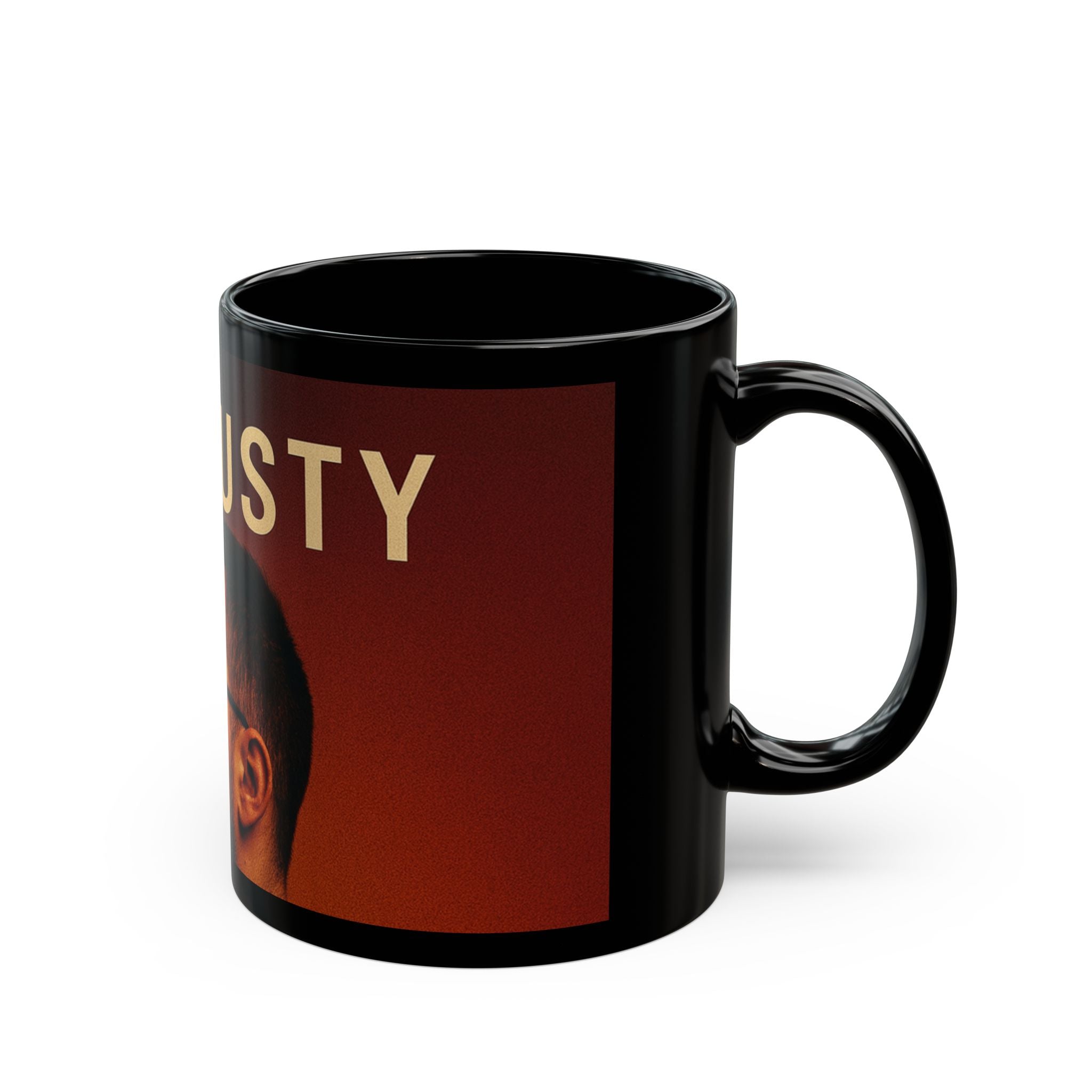 Black Photo Portrait Mug — "IFAMUSTY" Graphic Coffee Cup (11oz & 15oz)