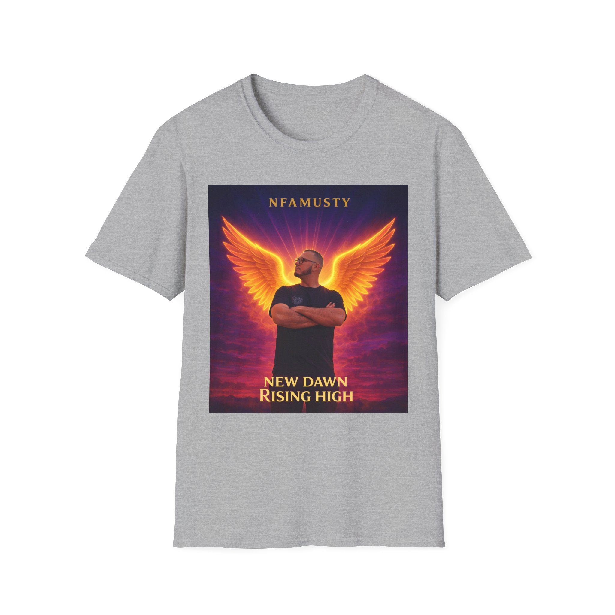 New Dawn Rising High T‑Shirt — NFAMUSTY Angel Wings Album Art Tee