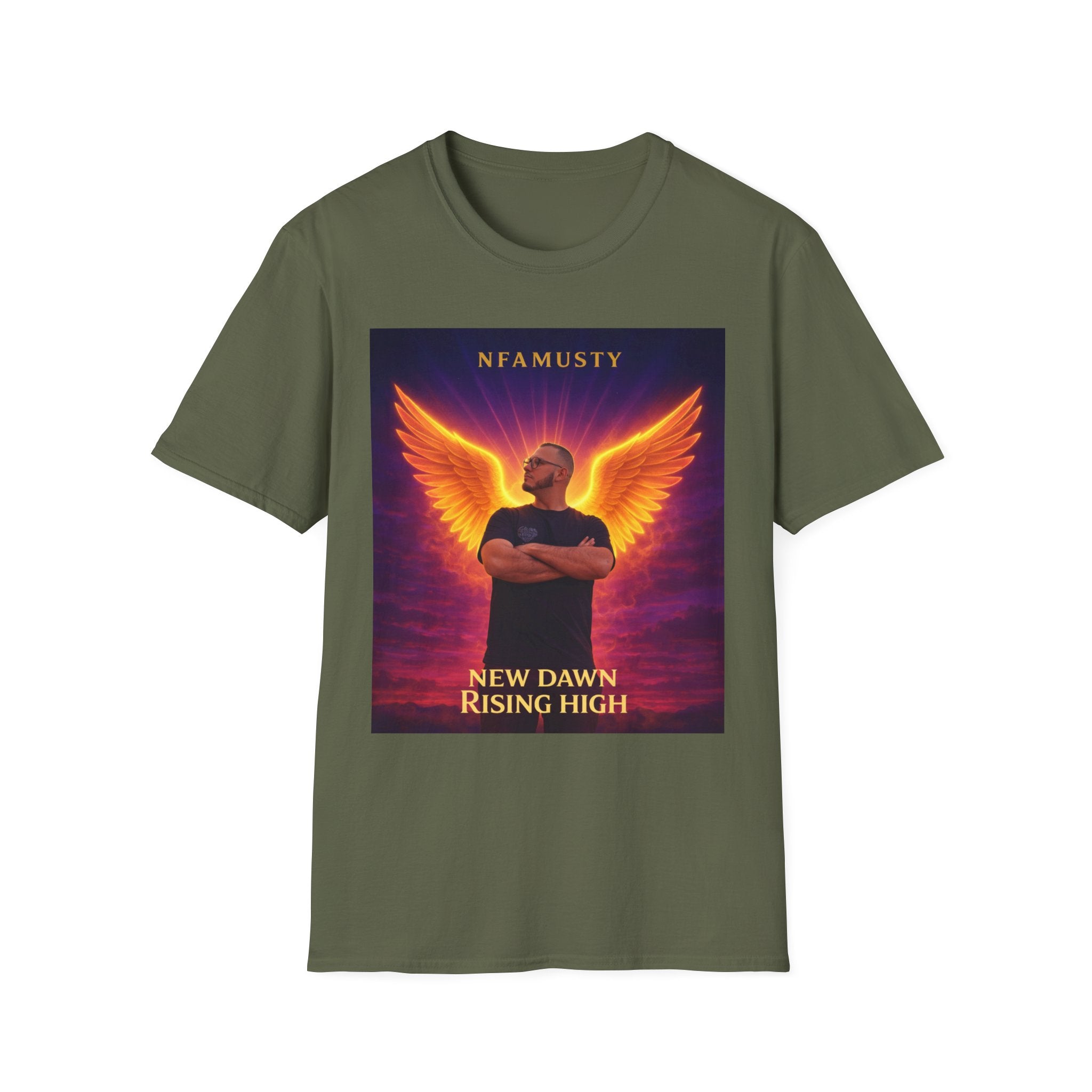 New Dawn Rising High T‑Shirt — NFAMUSTY Angel Wings Album Art Tee