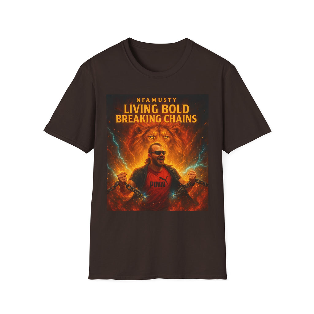 Music Promo T-Shirt — "Living Bold, Breaking Chains" Lion Design