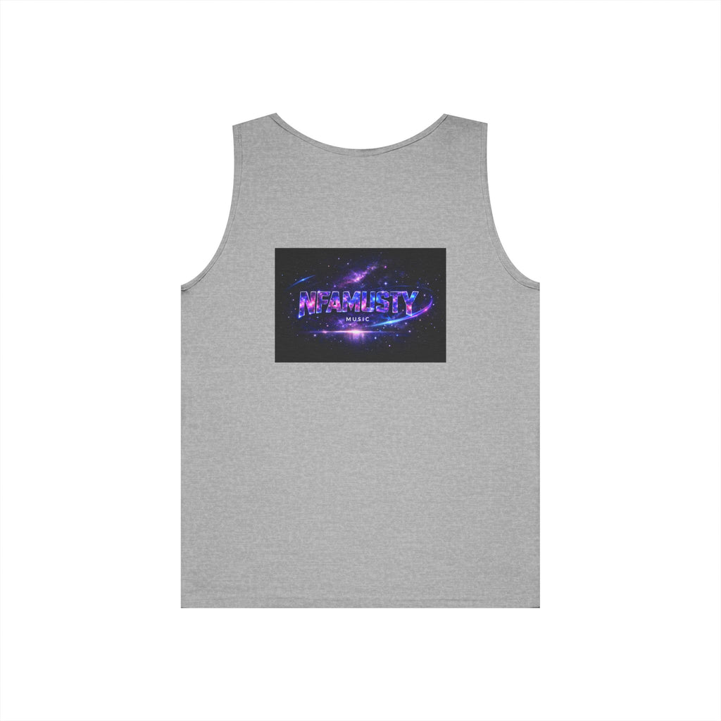 NFAMUSTY Music Tank Top — Retro Rap Artist Portrait & Cosmic Logo Graphic